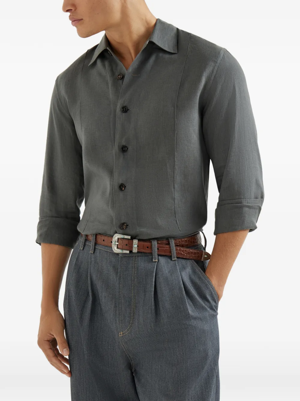 Brunello Cucinelli Linnen overhemd Grijs