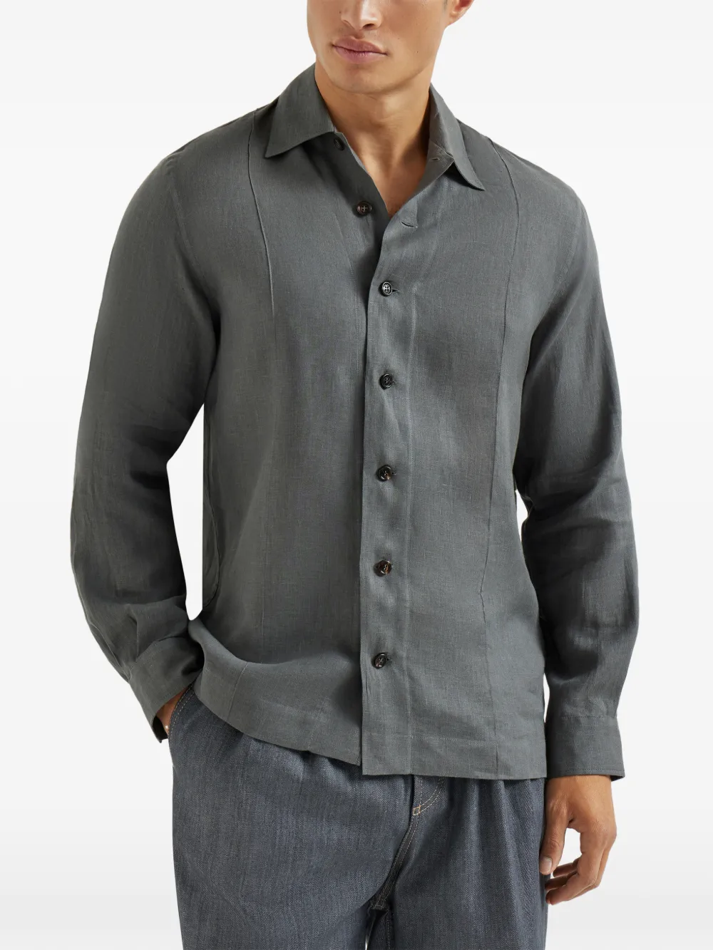 Brunello Cucinelli Linnen overhemd Grijs
