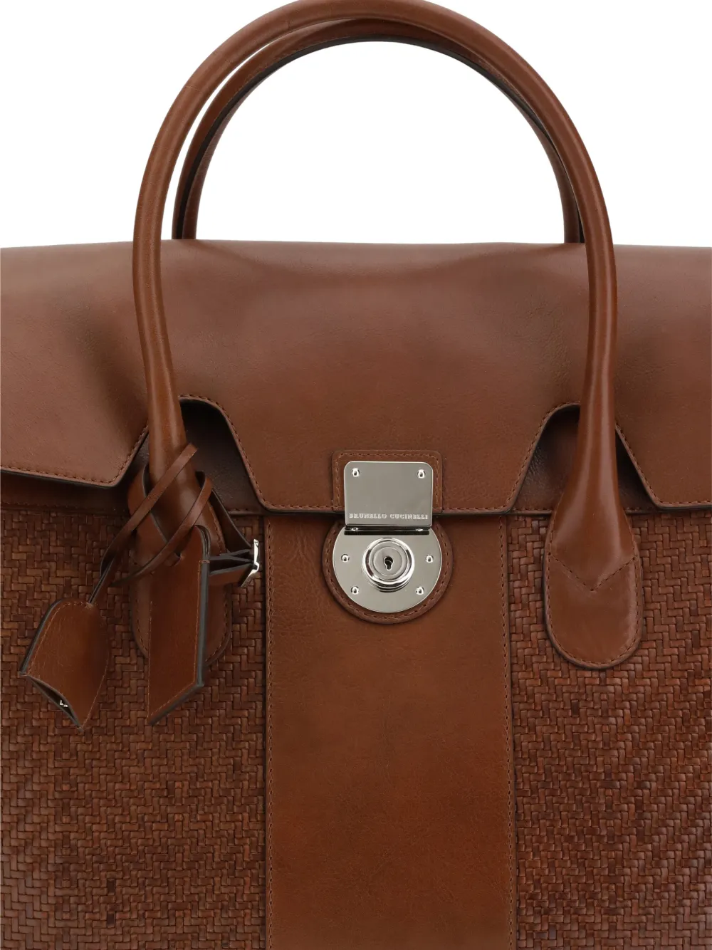 Brunello Cucinelli Gevlochten leren Boston tas Bruin