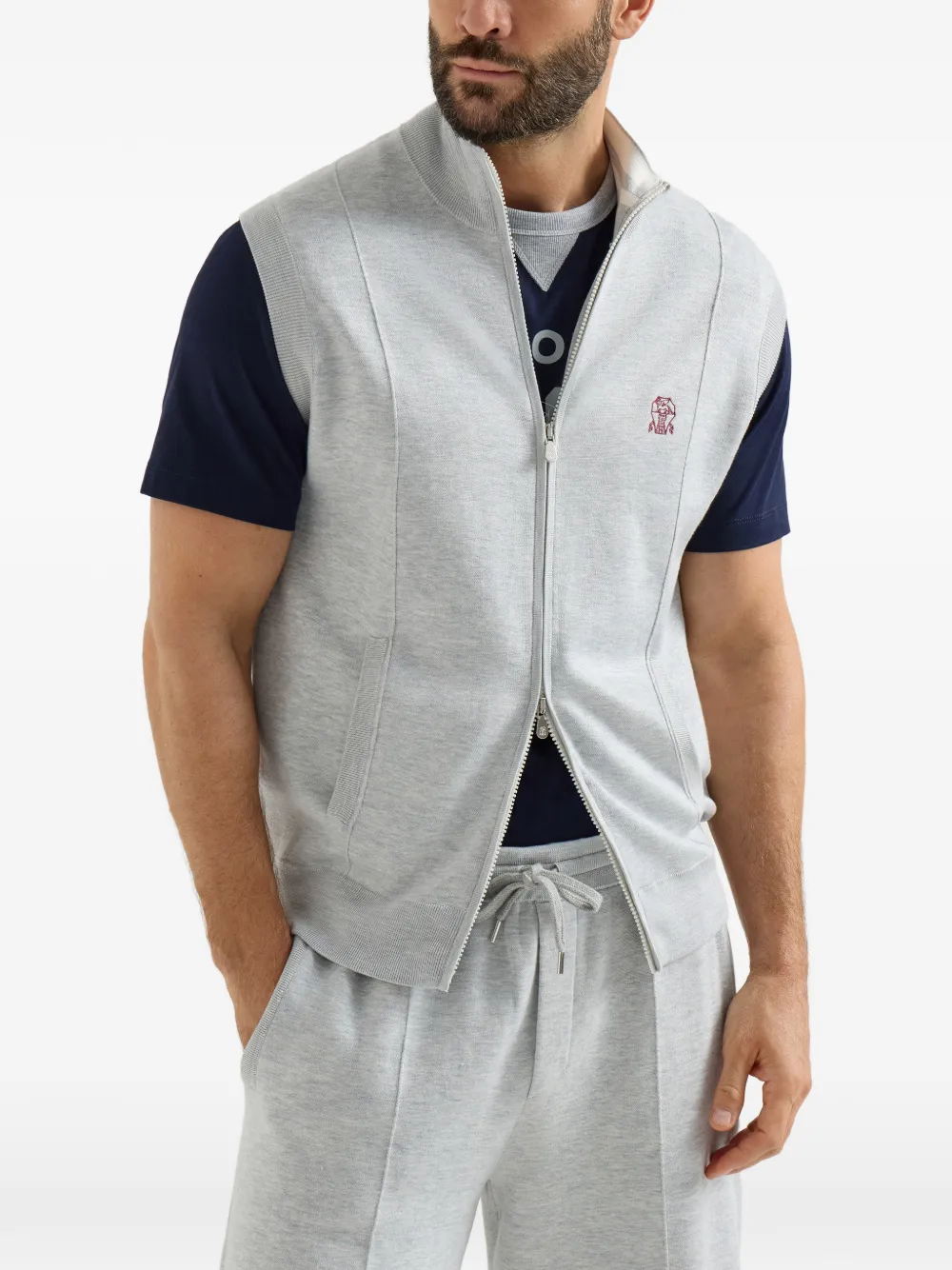 Brunello Cucinelli Spencer met logodetail en rits Grijs
