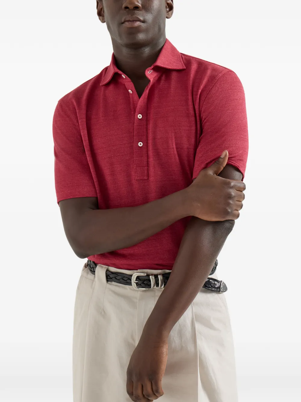 Brunello Cucinelli Gemêleerd poloshirt met puntkraag Rood
