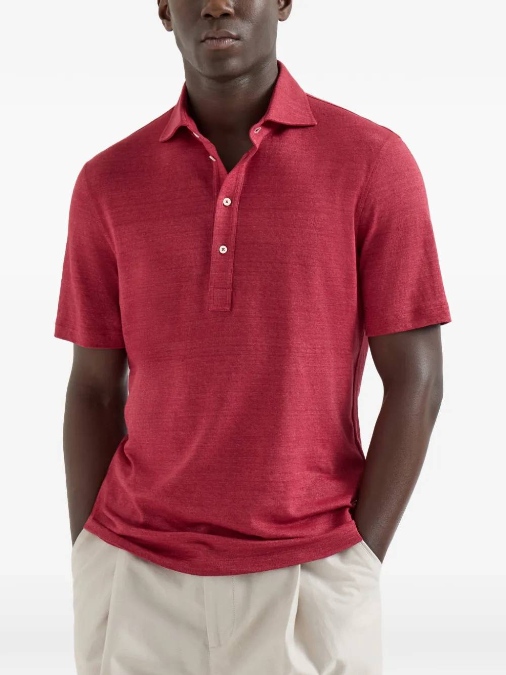 Brunello Cucinelli Gemêleerd poloshirt met puntkraag Rood