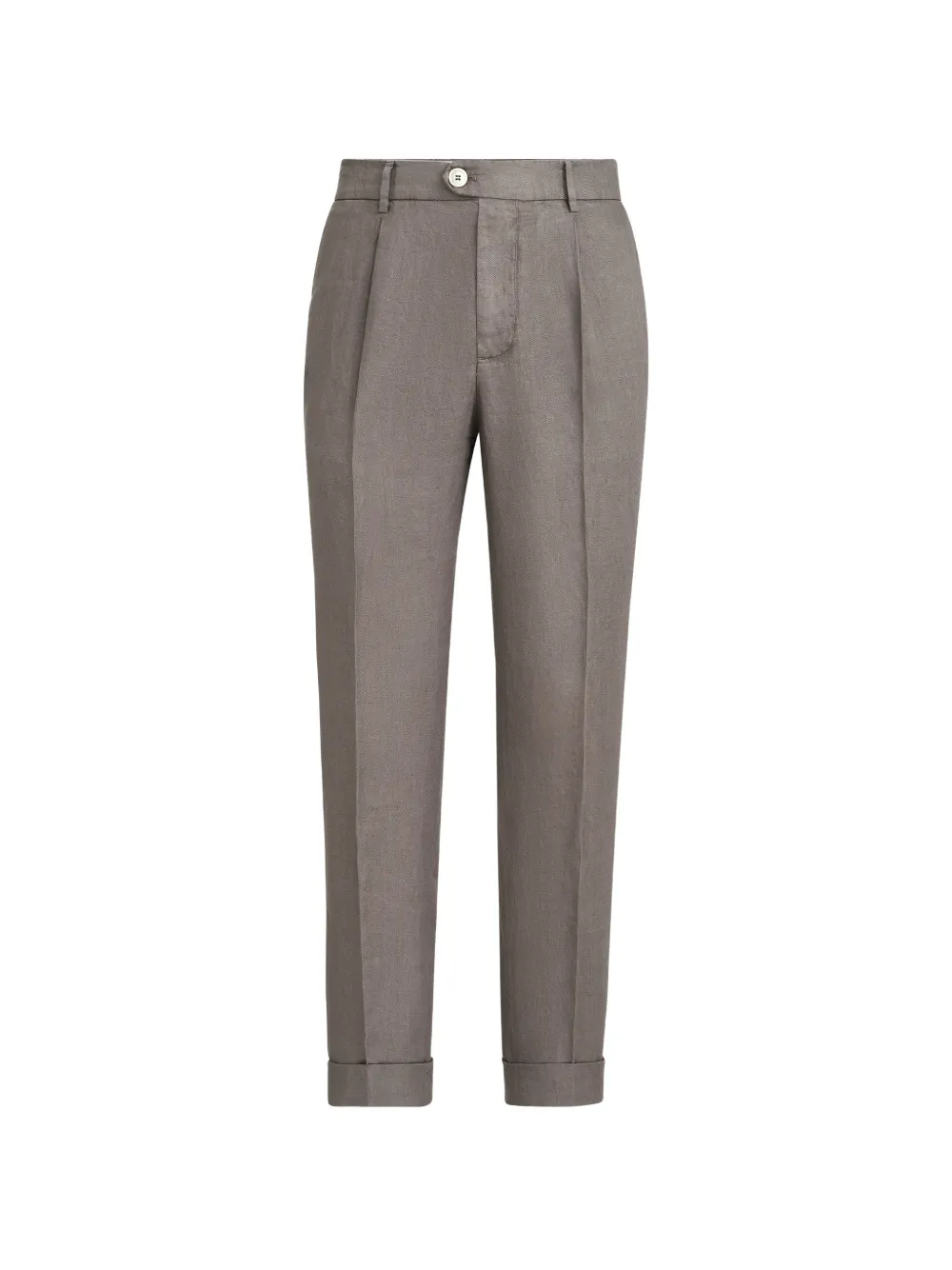 Brunello Cucinelli garment-dyed trousers in linen gabardine with pleat - Marrone