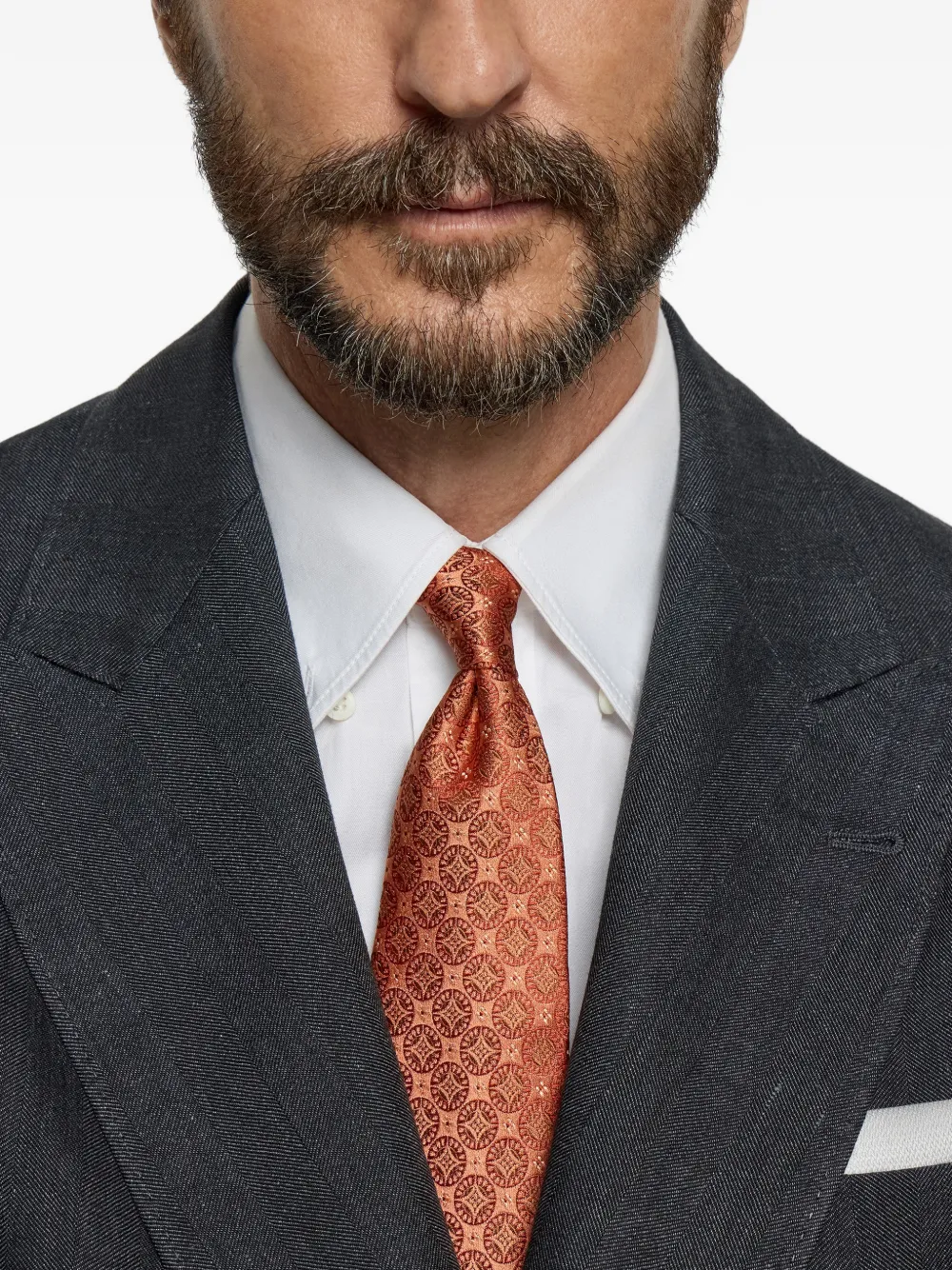 Brunello Cucinelli Geometric-patterned Silk Tie - Orange 