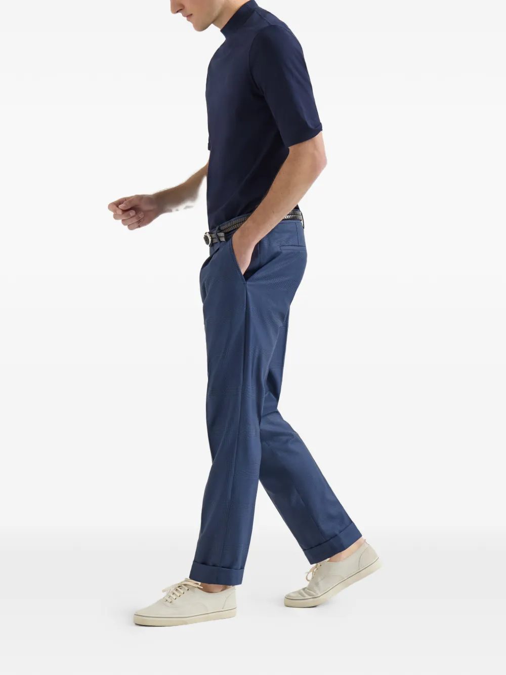Brunello Cucinelli Prince of Wales broek van scheerwol met plooi Blauw