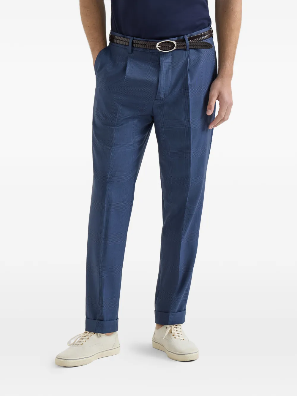 Brunello Cucinelli Prince of Wales broek van scheerwol met plooi Blauw
