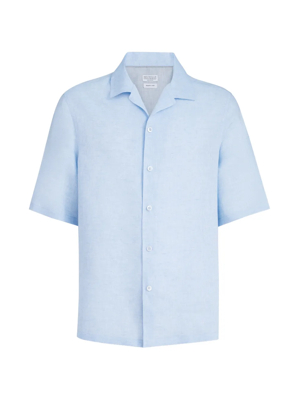 Brunello Cucinelli linen easy fit short-sleeve shirt with camp collar - Blu