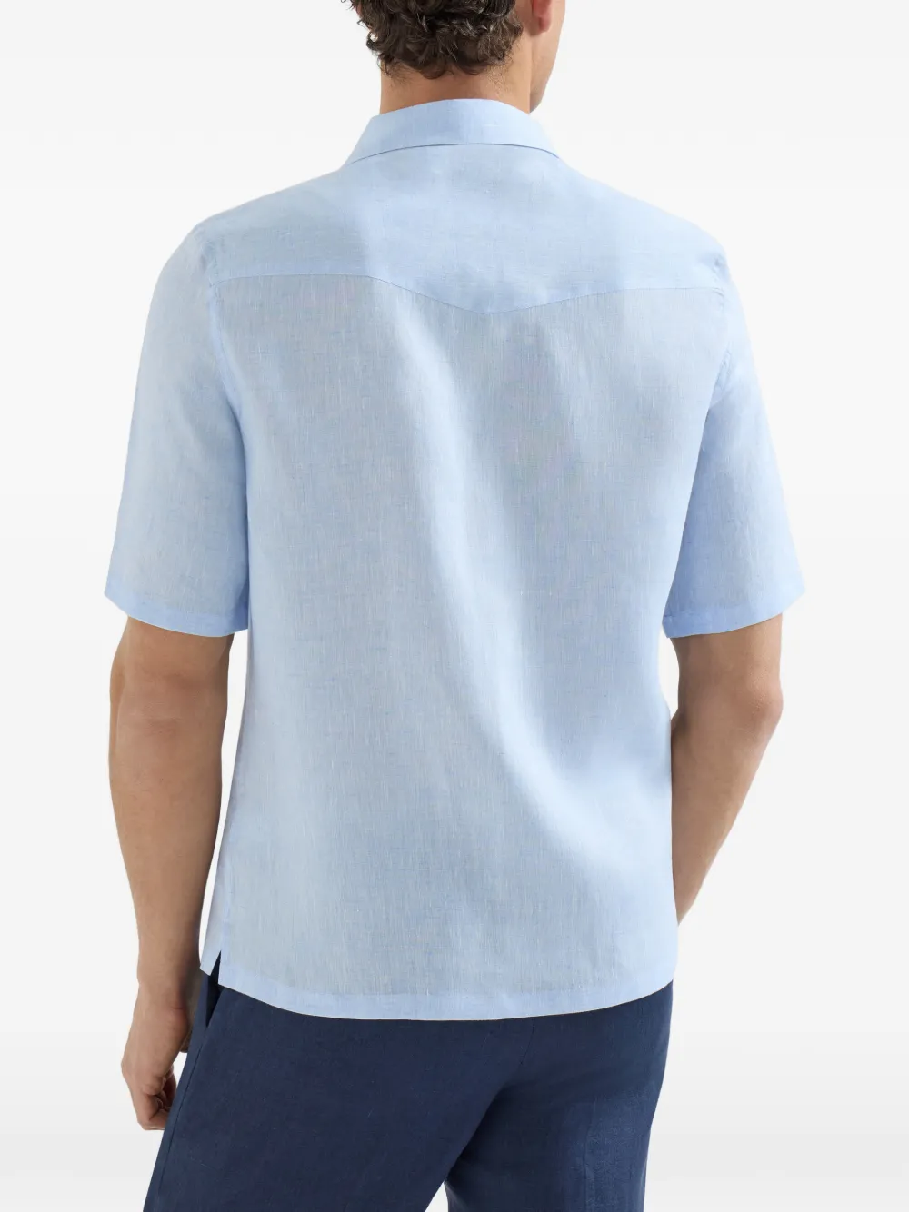 Brunello Cucinelli Linnen easy-fit overhemd met korte mouwen en resortkraag Blauw