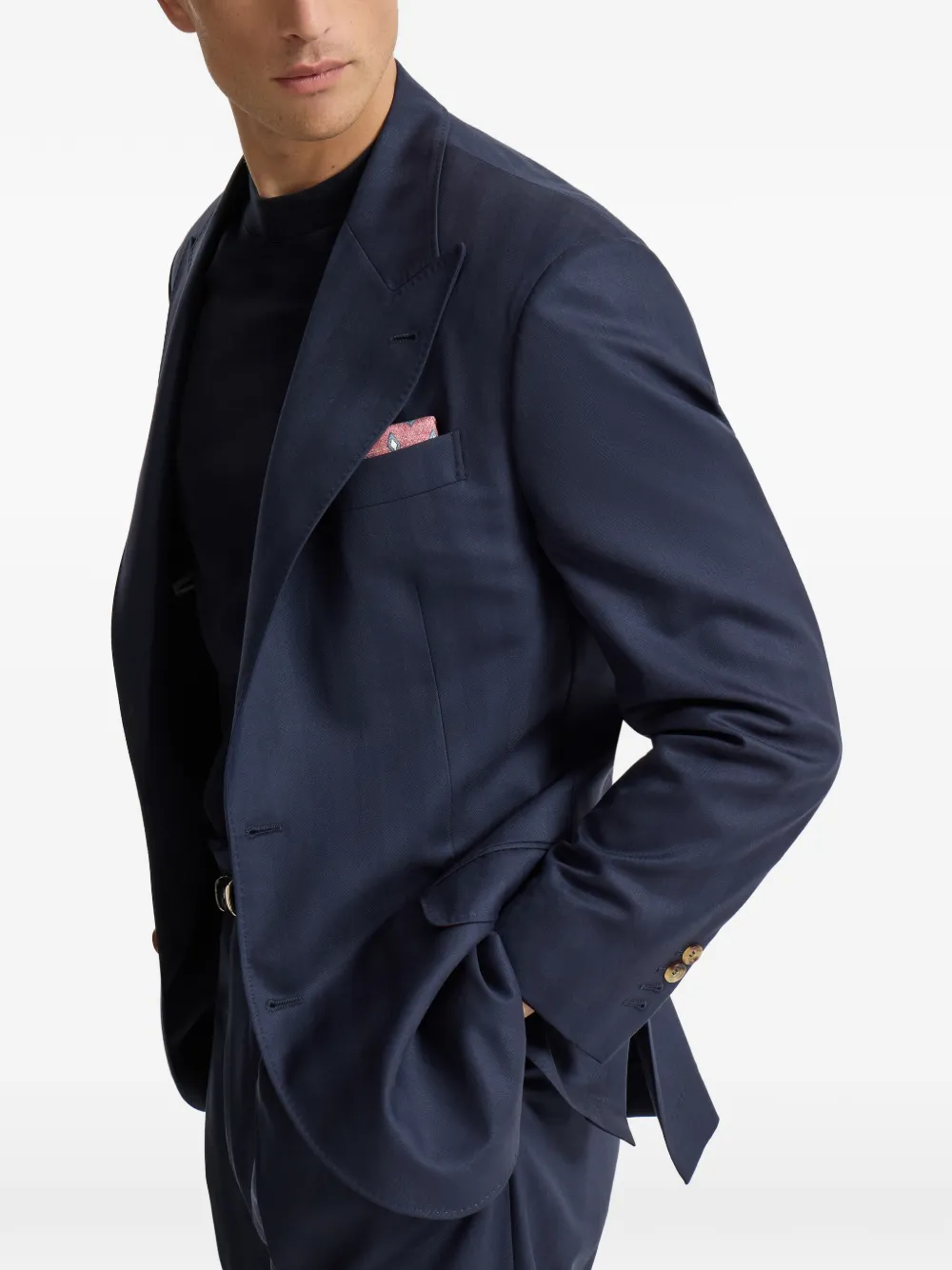 Brunello Cucinelli Blazer van scheerwol met chevron streep en puntige revers Blauw