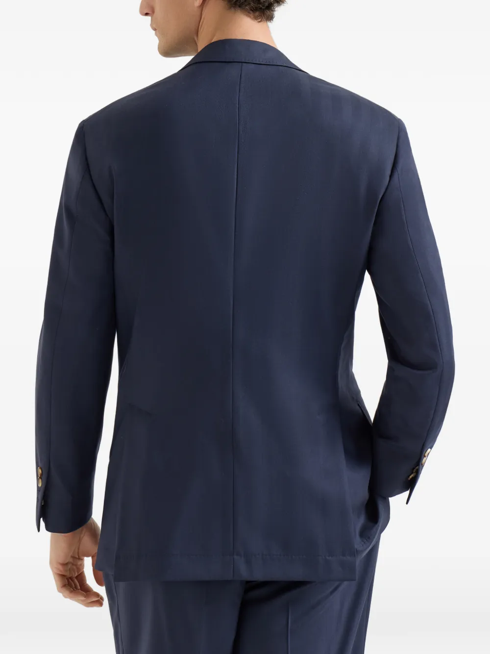 Brunello Cucinelli Blazer van scheerwol met chevron streep en puntige revers Blauw