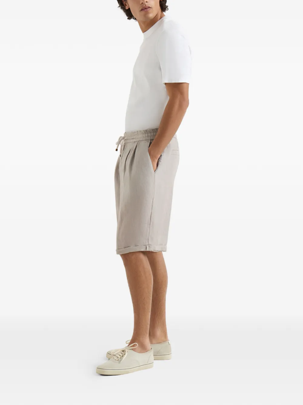  Brunello Cucinelli Garment-dyed Bermuda Shorts In Linen Gabardine With Drawstring And Pleat - Neutrals 