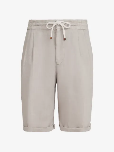 Brunello Cucinelli Bermudas teñidas en gabardina de lino con cordón y pliegues