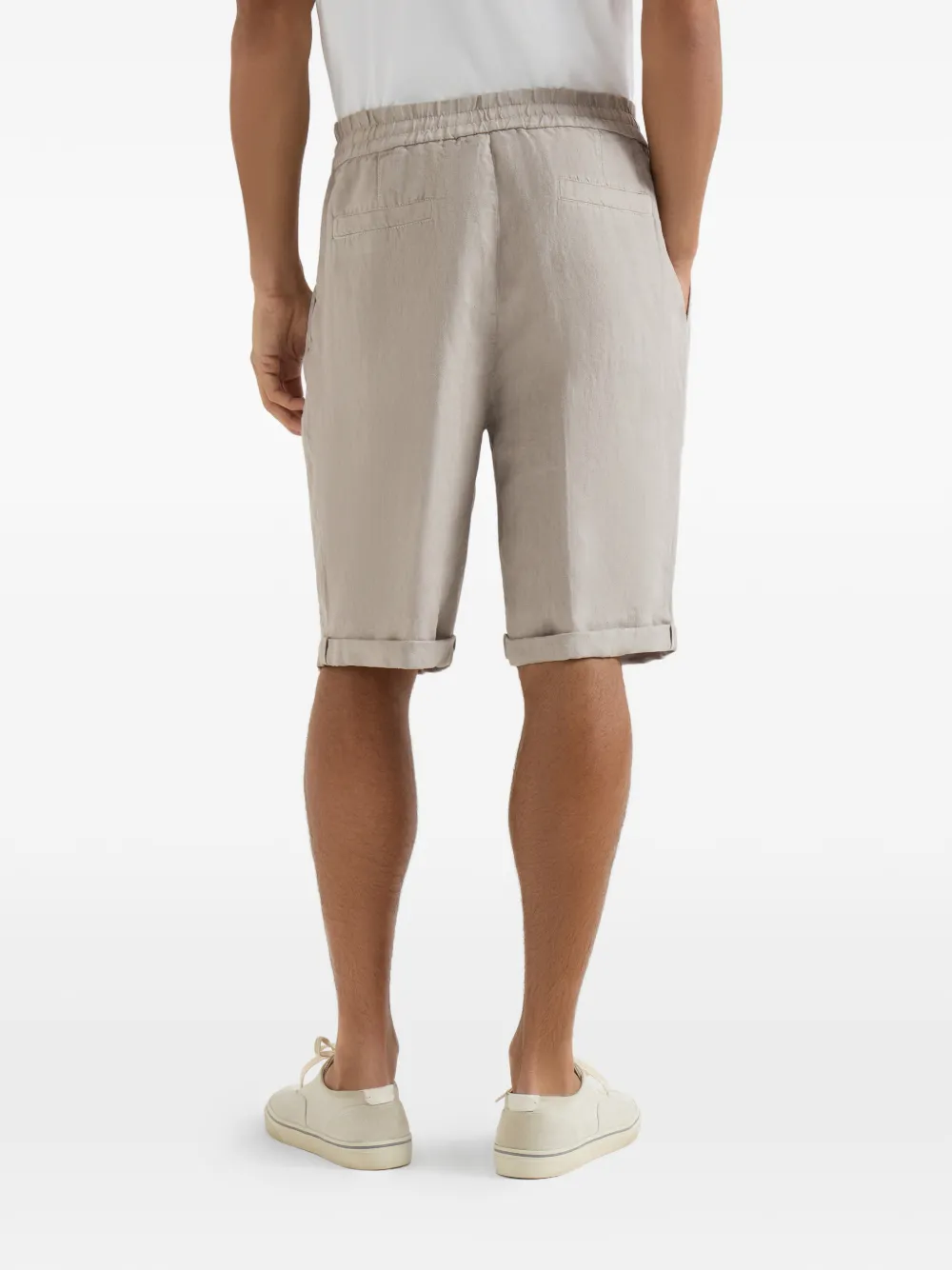 Brunello Cucinelli Bermuda shorts van linnen gabardine met trekkoord en plooi Beige