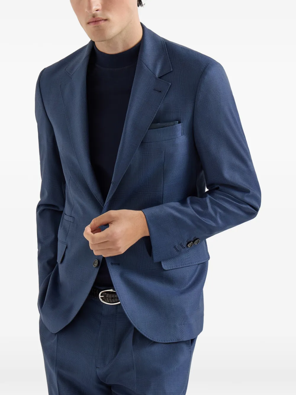 Brunello Cucinelli Super 150s Prince of Wales blazer van scheerwol Blauw