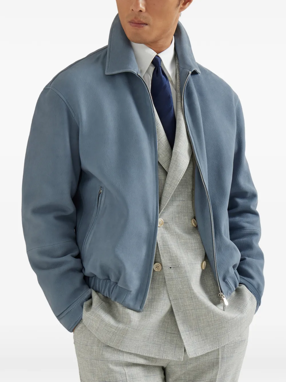  Brunello Cucinelli Nubuck Outerwear Jacket - Blue 