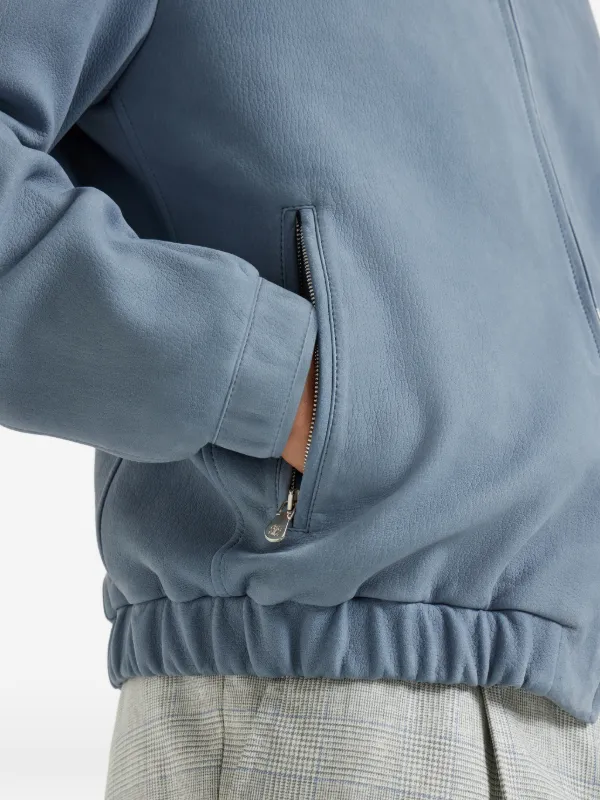 Brunello Cucinelli zip-up light-blue Leather Jacket | Blue | FARFETCH