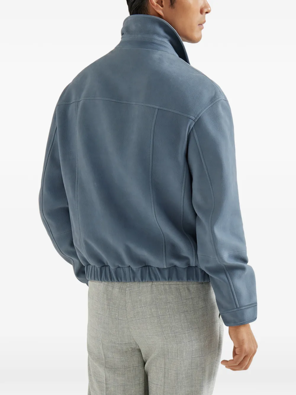 Brunello Cucinelli Leren jack met rits Blauw