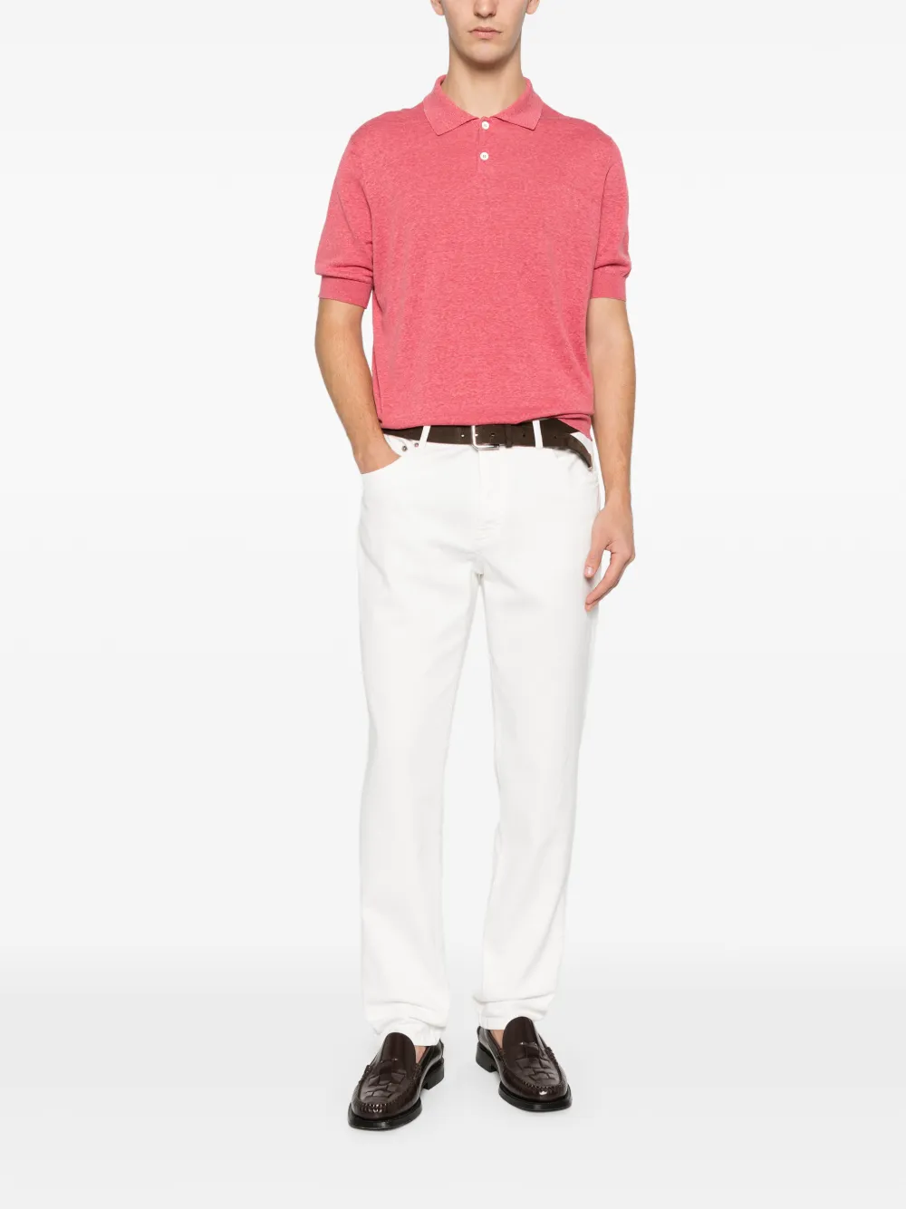 Brunello Cucinelli ribbed-hem polo shirt - Rood
