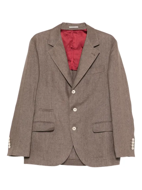 Brunello Cucinelli Button-up Linen Blazer in Brown