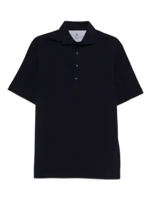 Brioni logo-embroidered Cotton Polo Shirt | Blue | FARFETCH