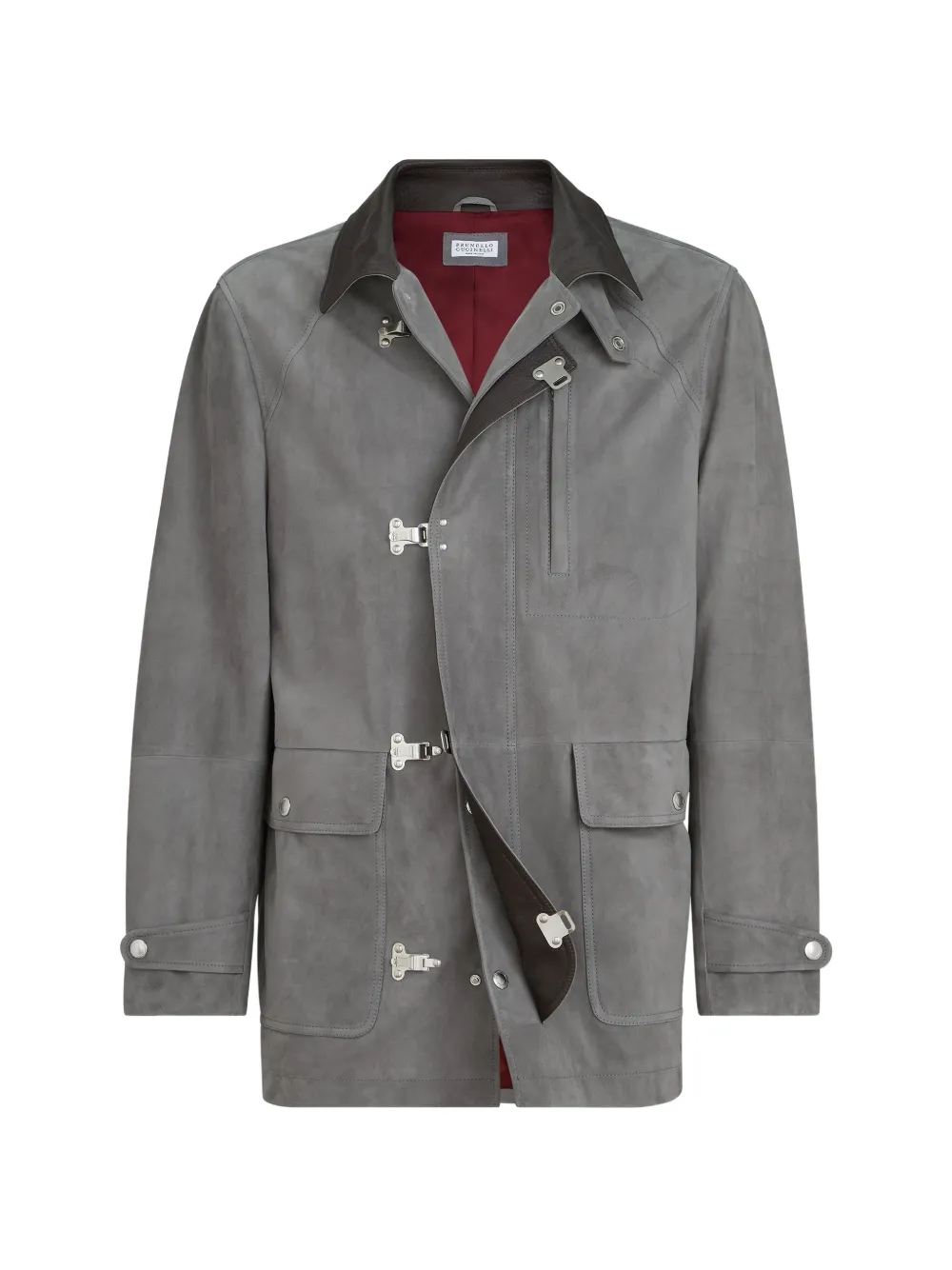 Brunello Cucinelli hook fastening suede jacket - Grau