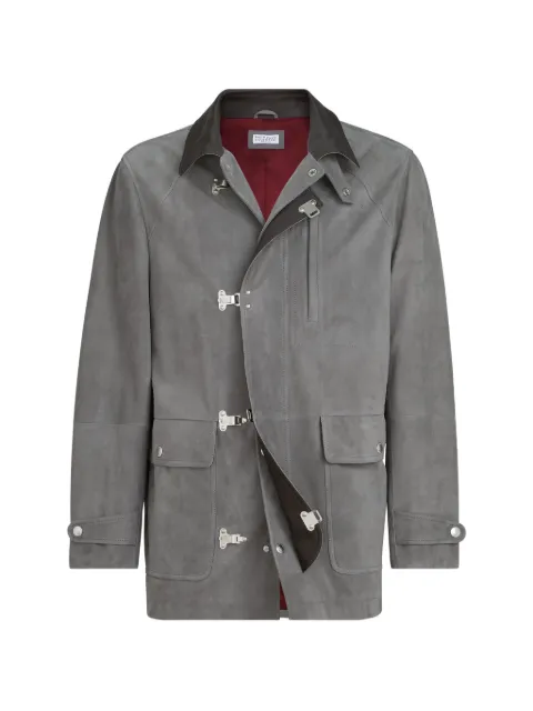 Brunello Cucinelli hook fastening suede jacket