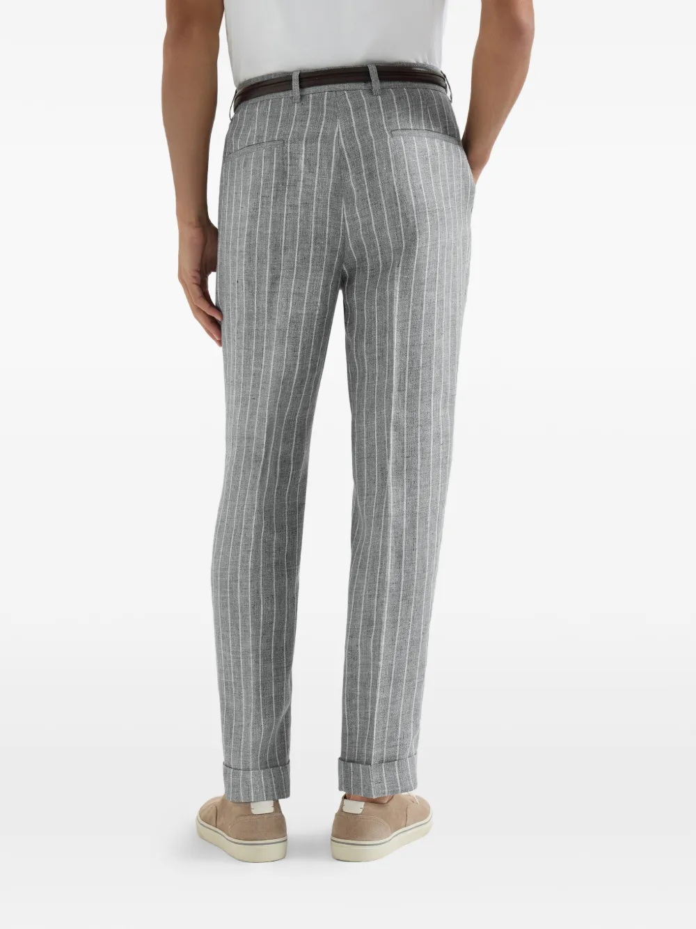 Chalk-Stripe Linen Twill Trousers With Pleat