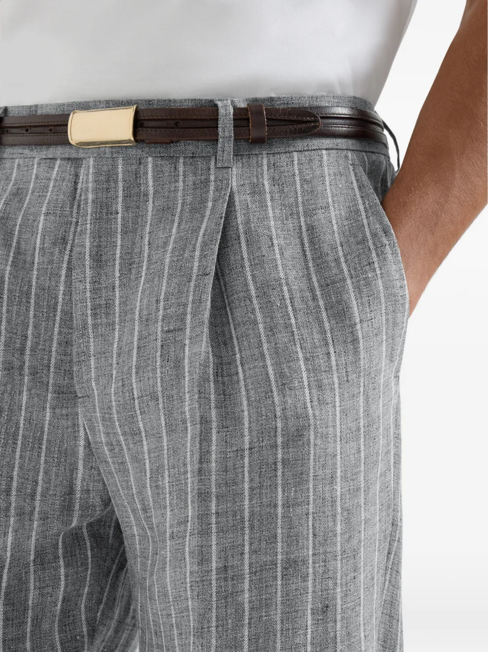 Chalk-Stripe Linen Twill Trousers With Pleat