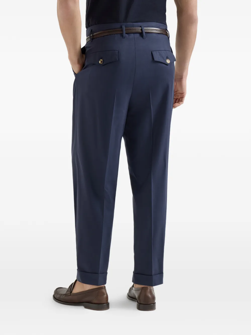 Brunello Cucinelli Broek van scheerwol met chevron streep en dubbele plooien Blauw