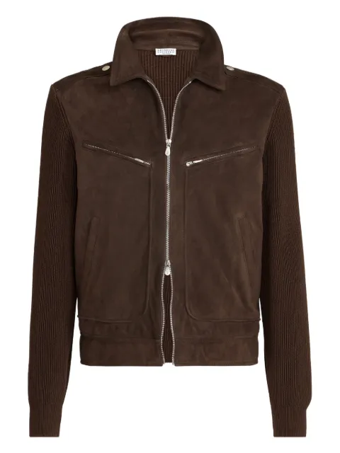 Brunello Cucinelli ribbed-knit suede jacket