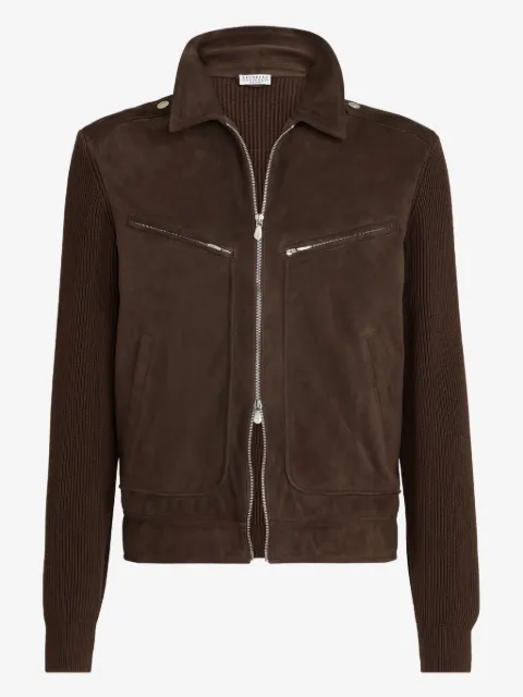 Brunello Cucinelli ribbed-knit suede jacket