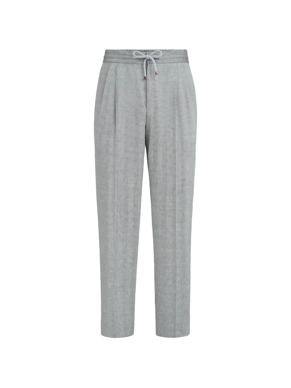 Brunello Cucinelli linen and virgin wool chevron trousers with drawstring and double pleats - Grigio