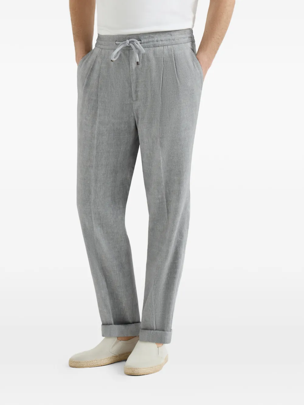 Brunello Cucinelli Broek met trekkoord en dubbele plooien Grijs