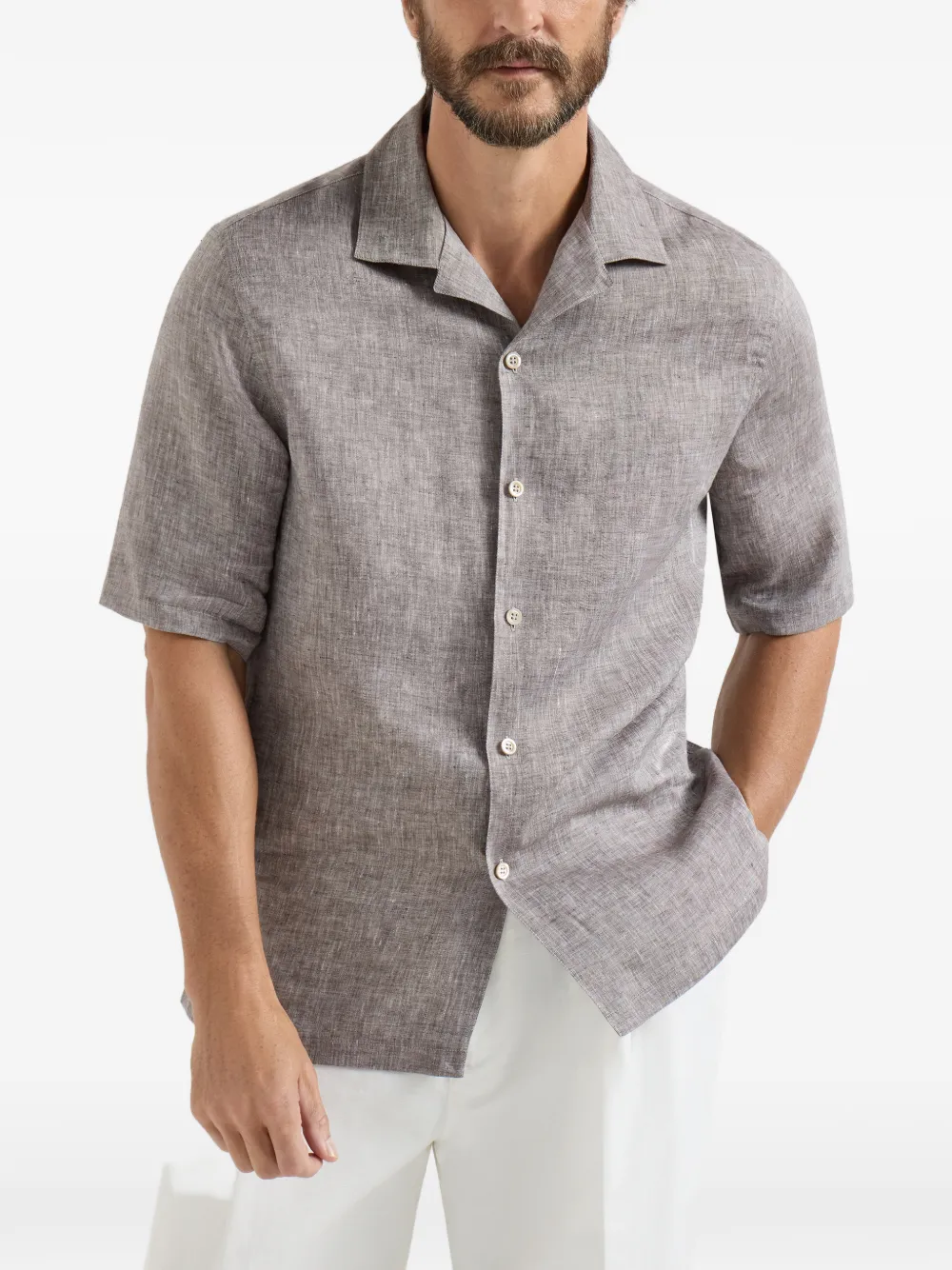  Brunello Cucinelli Camp-collar Short-sleeve Shirt - Grey 