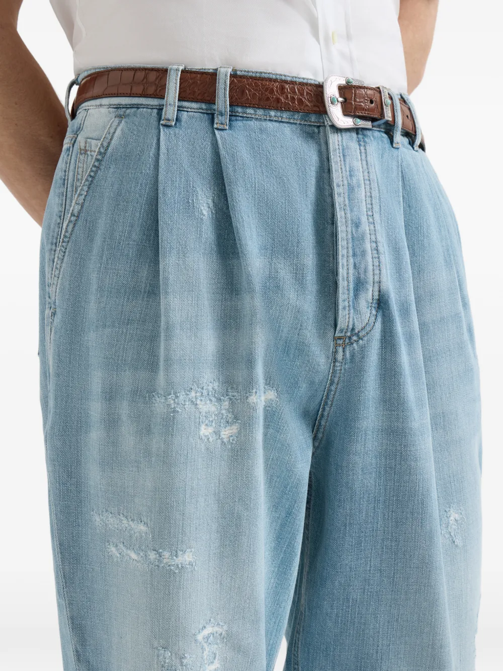 Brunello Cucinelli Denim broek met dubbele plooien Blauw
