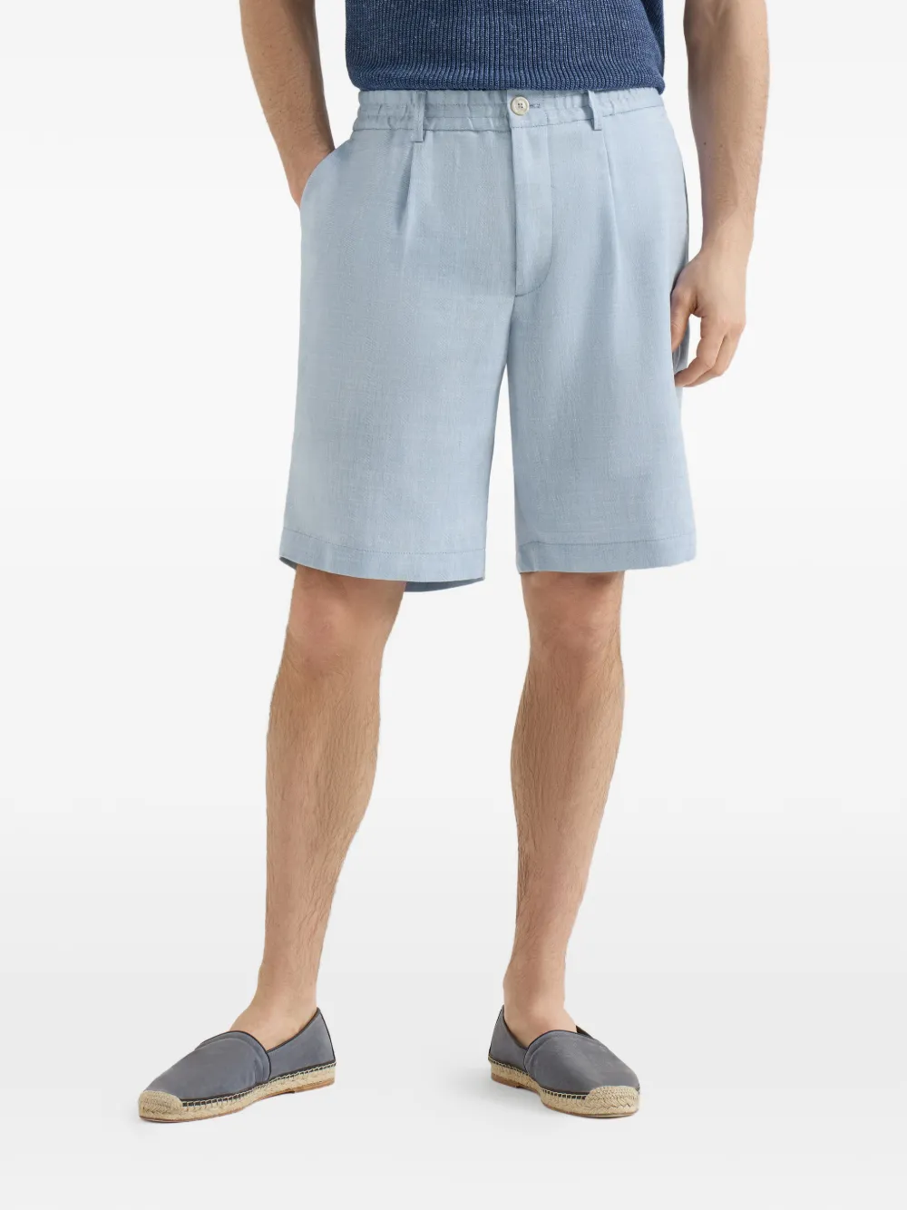 Brunello Cucinelli Bermuda shorts met chevron streep van scheerwol Blauw
