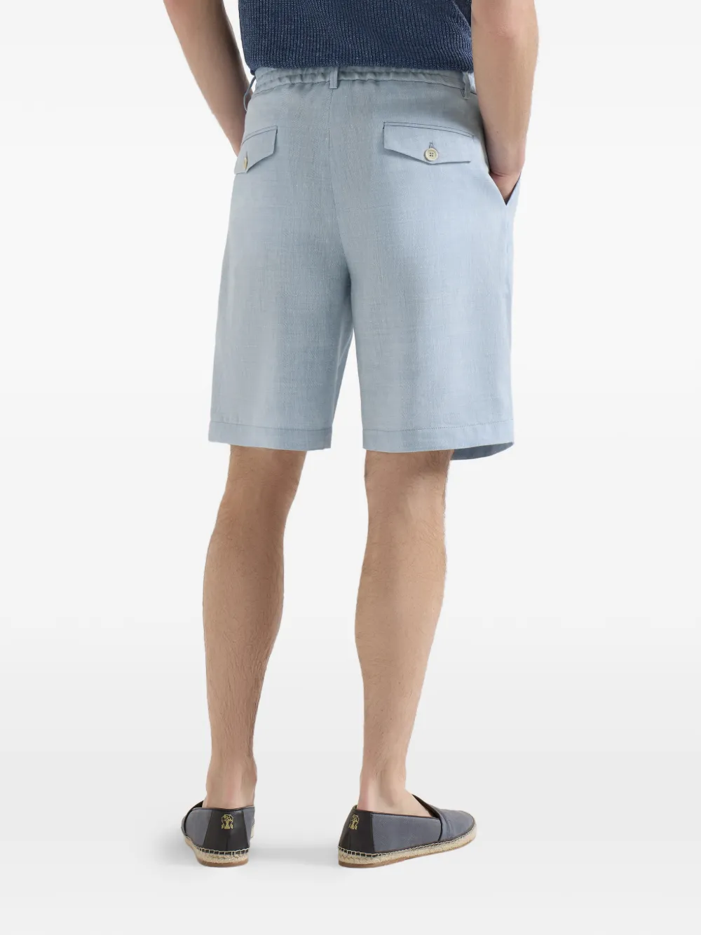 Brunello Cucinelli Bermuda shorts met chevron streep van scheerwol Blauw