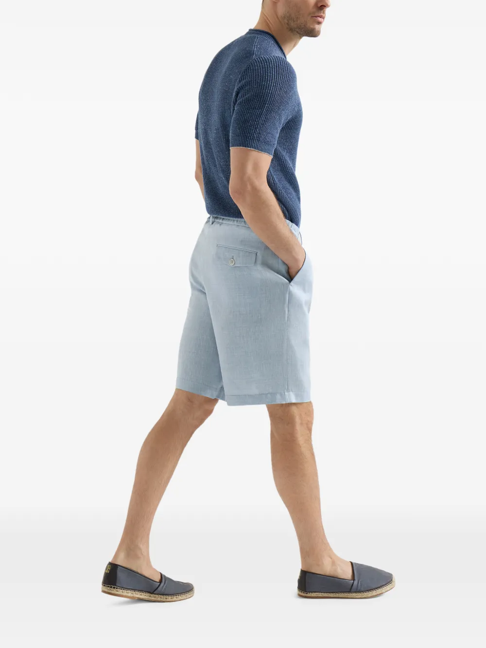 Brunello Cucinelli Bermuda shorts met chevron streep van scheerwol Blauw