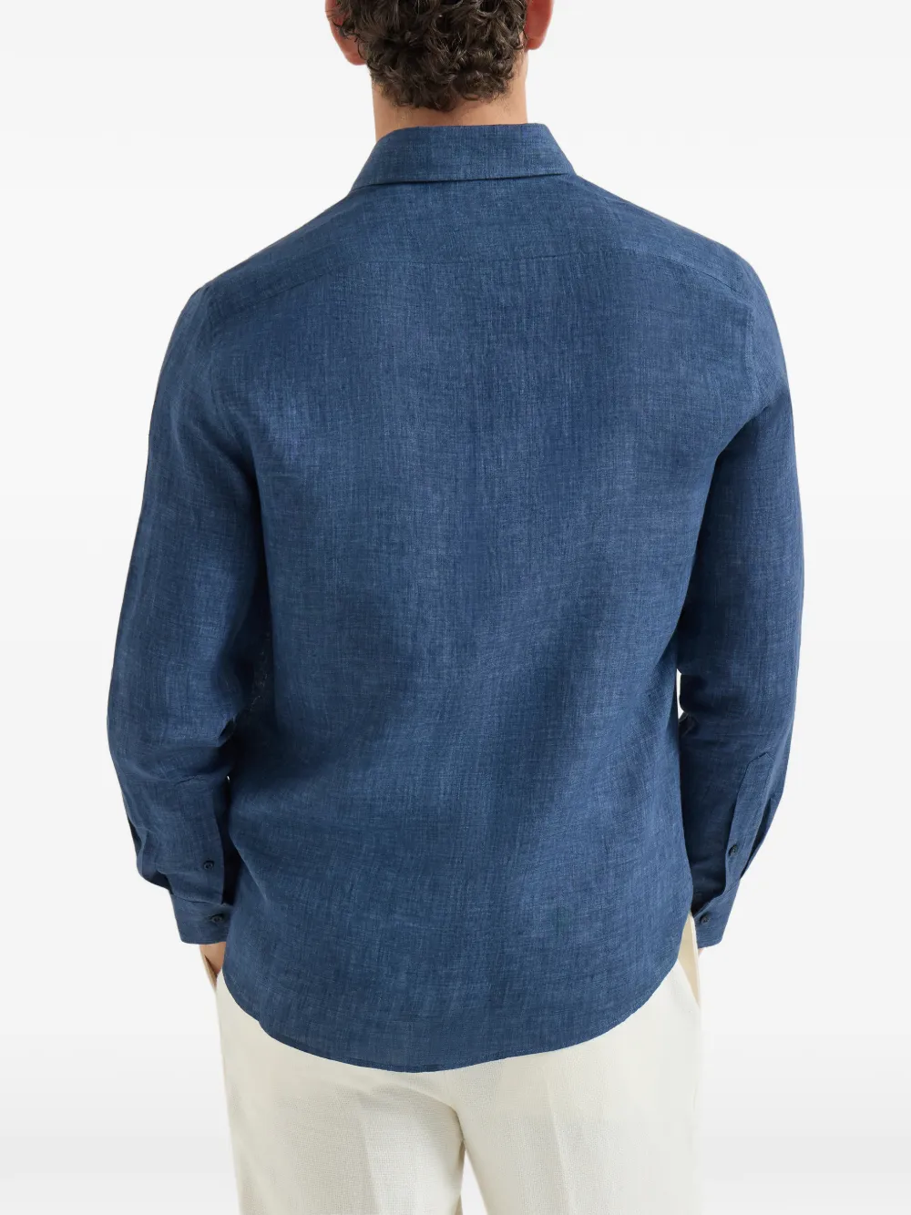 Brunello Cucinelli Délavé linnen overhemd met gespreide kraag Blauw
