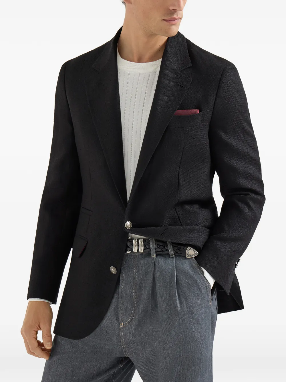 Brunello Cucinelli Blazer met enkele rij knopen Zwart