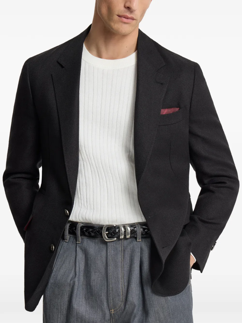 Brunello Cucinelli Blazer met enkele rij knopen Zwart