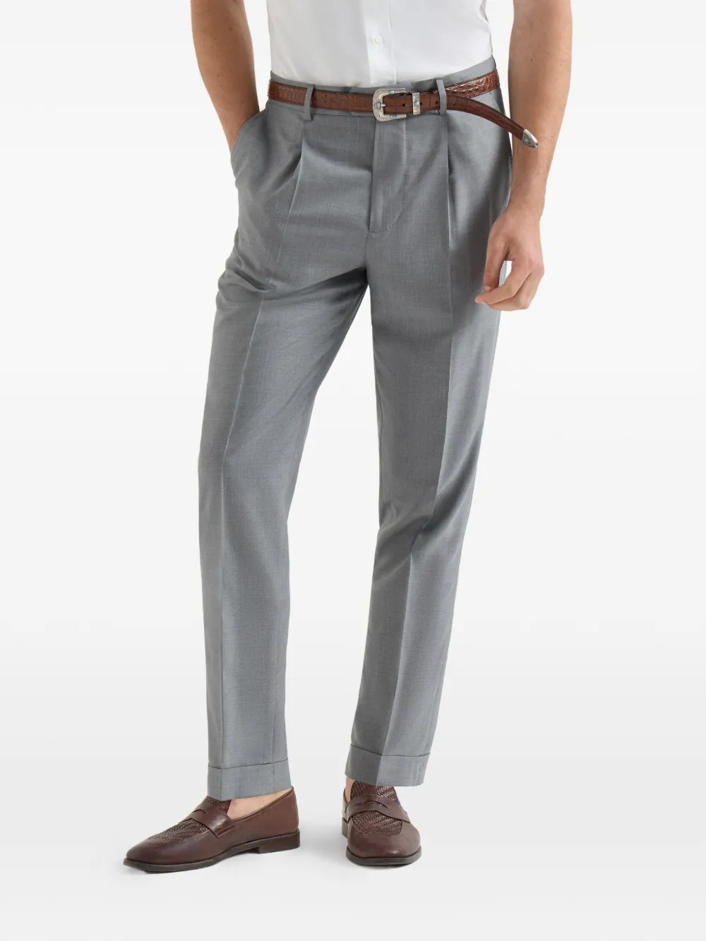 virgin-wool and silk lightweight hopsack trousers with pleat