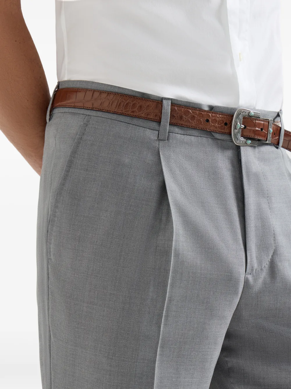 virgin-wool and silk lightweight hopsack trousers with pleat