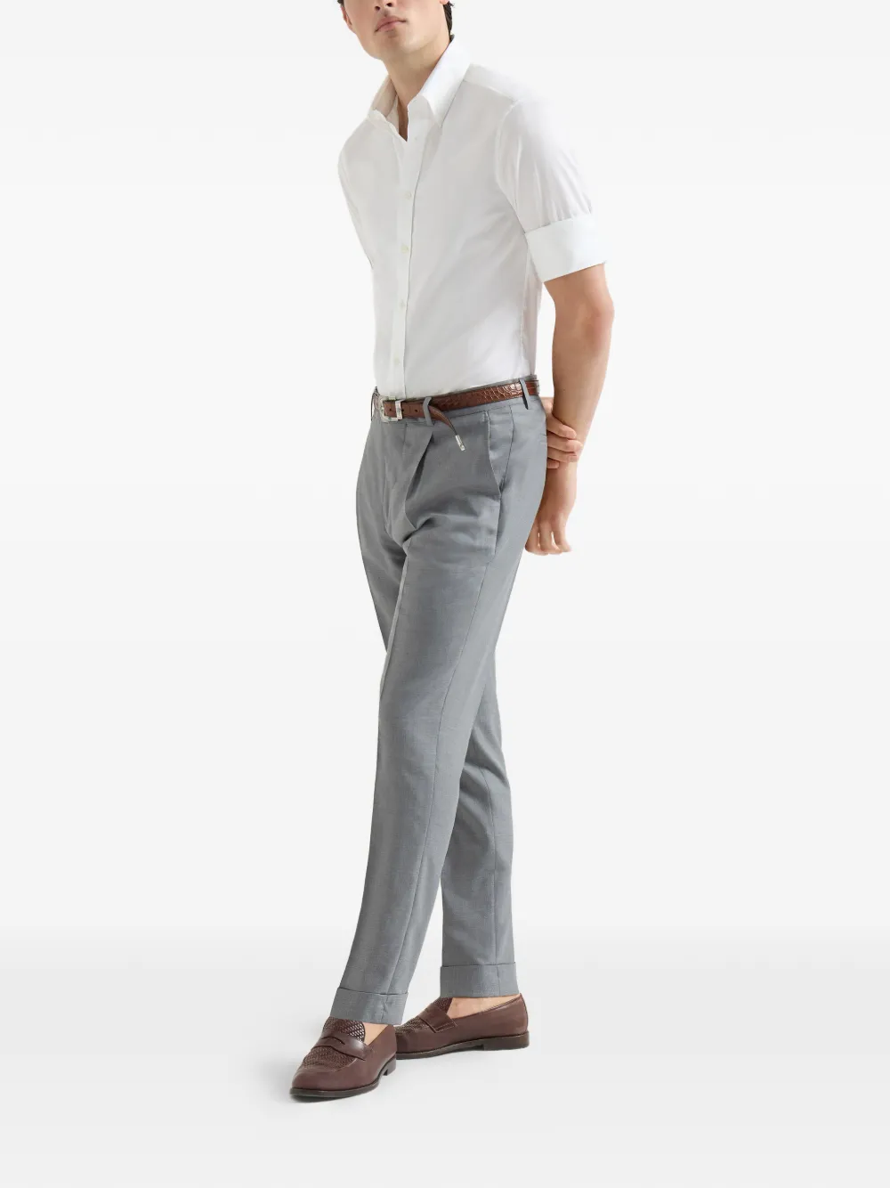 virgin-wool and silk lightweight hopsack trousers with pleat