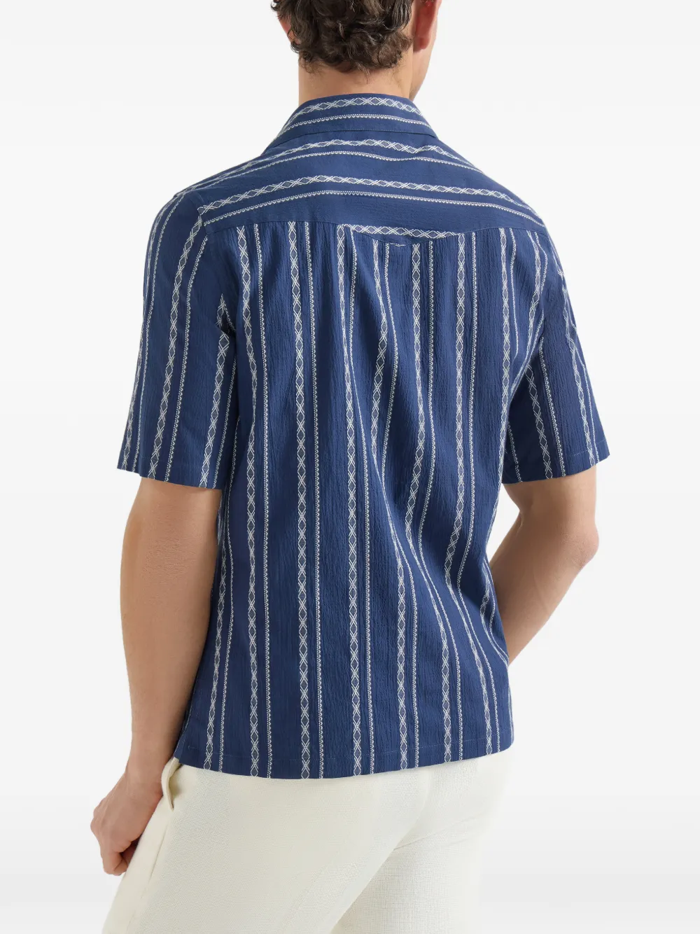 Brunello Cucinelli Gestreept overhemd met korte mouwen Blauw