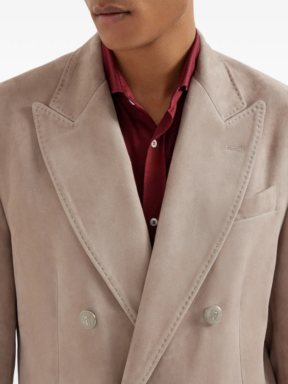 Brunello Cucinelli Suède blazer met metalen knopen Bruin