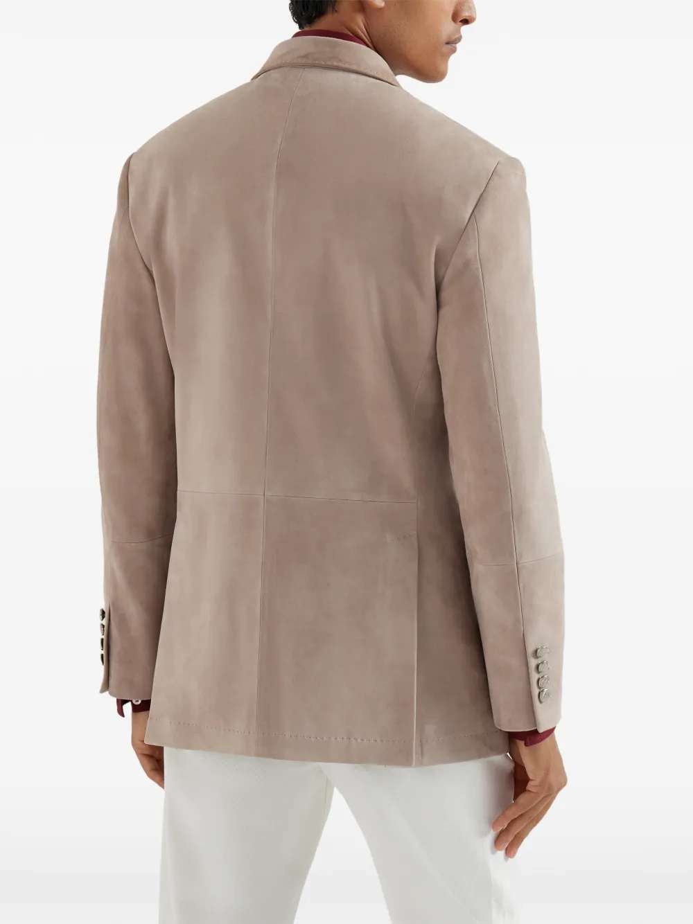 Brunello Cucinelli Suède blazer met metalen knopen Bruin