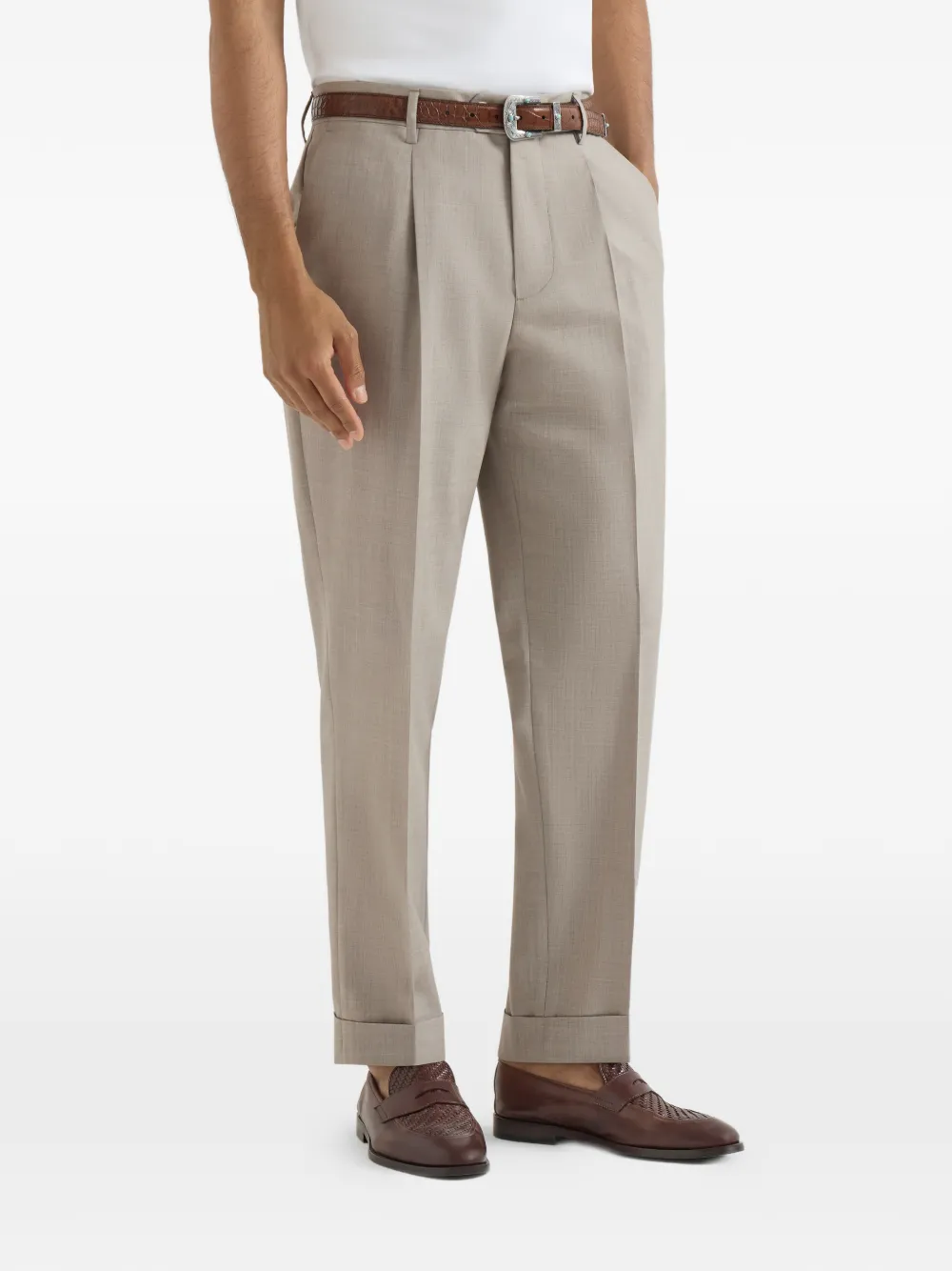 Brunello Cucinelli Fresco plooibroek van scheerwol Beige