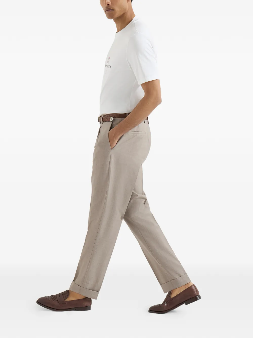 Brunello Cucinelli Fresco plooibroek van scheerwol Beige