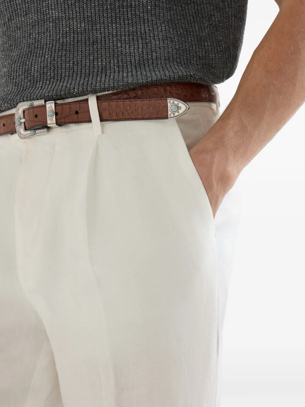 Brunello Cucinelli Geplooide broek met geverfd effect Wit